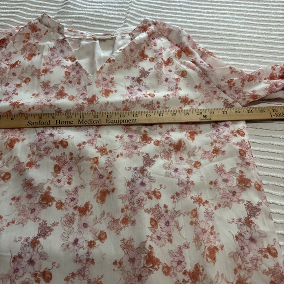 Anna Kaci Chiffon White Pink Floral Long Sleeve SzXL Cottagecore Flowy Feminine - Picture 3 of 8